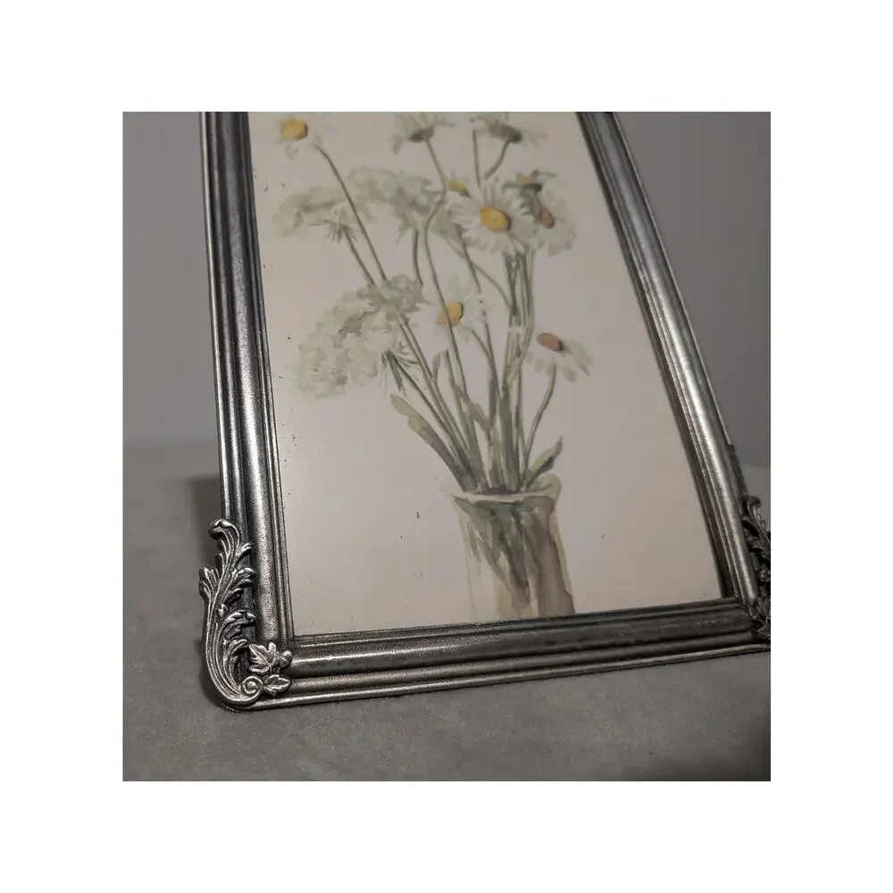 Vintage Ornate Silver Pewter Heavy Cast Metal 4x6 Picture Frame Rococo Chic